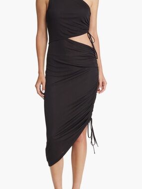 & Other Stories Black Asymmetrical Drawstring Midi Skirt